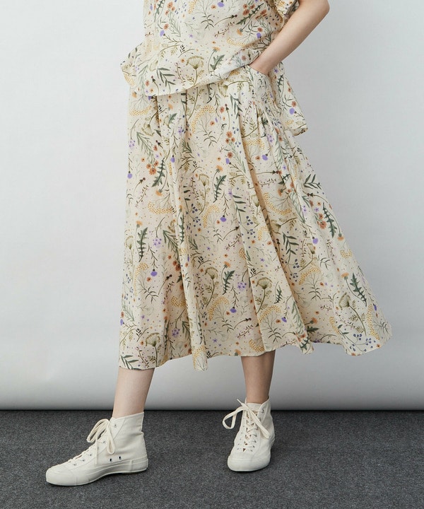 【LOISIR】アーティストコラボ：綿麻ローンGardenプリントスカート