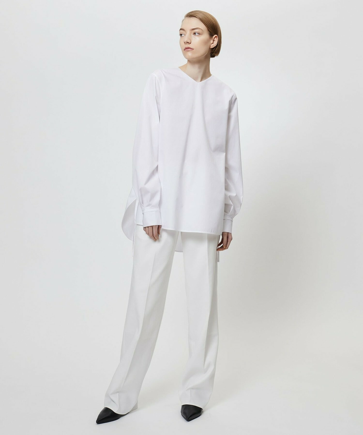 【yoshie inaba】コットンポプリンストレートシルエットシャツ 詳細画像 ホワイト 7