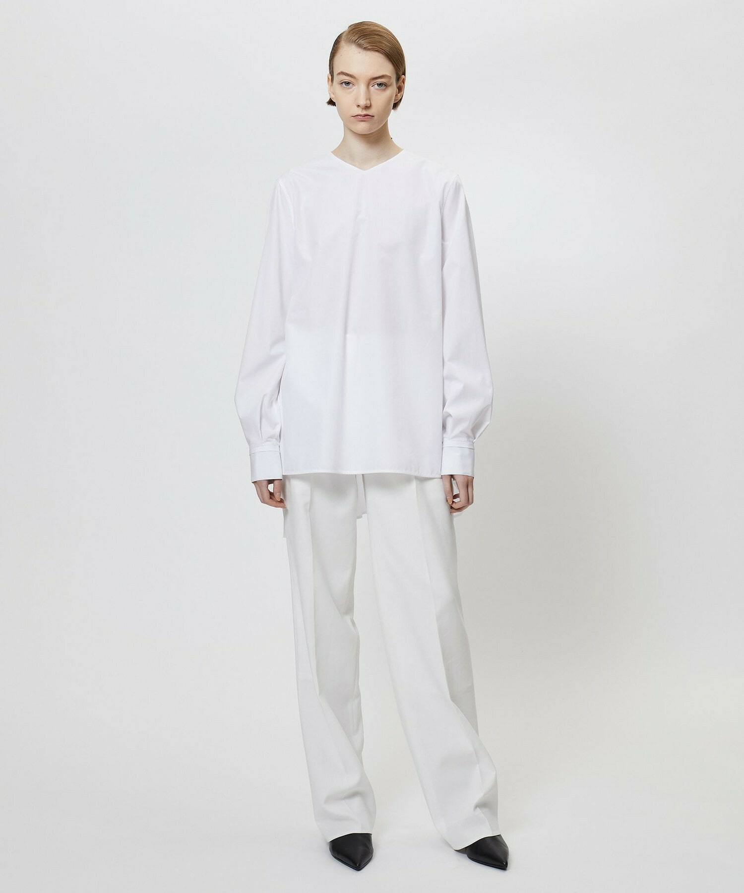 【yoshie inaba】コットンポプリンストレートシルエットシャツ 詳細画像 ホワイト 8