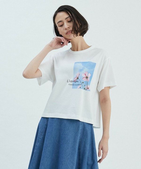 【L'EQUIPE】カードフラワープリントクロップドTシャツ
