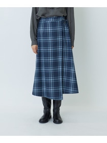 【LOISIR】ウールサキソニーチェックラップスカート 詳細画像 ブルー系その他 15