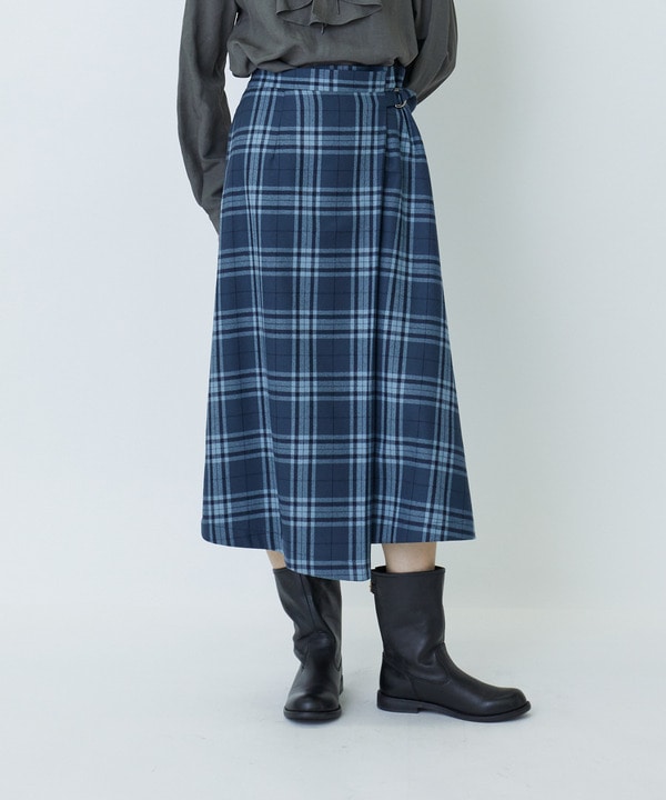 【LOISIR】ウールサキソニーチェックラップスカート