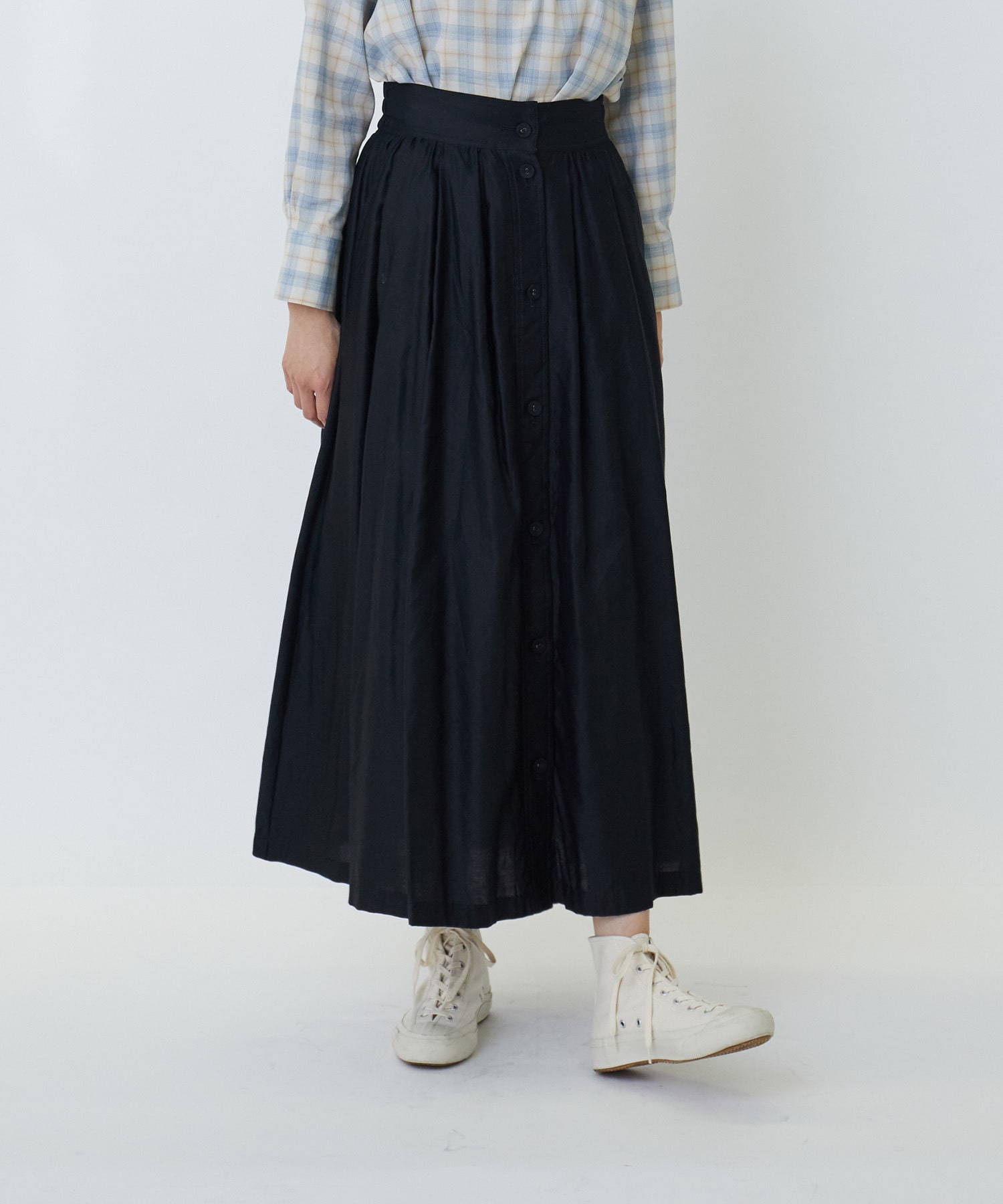 【LOISIR】ライトモールスキンギャザーフレアーデザインスカート 詳細画像 ブラック 1