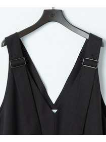 【MOGA】【Lサイズ】綿麻オックスストレッチジャンパースカート 詳細画像 ブラック 2