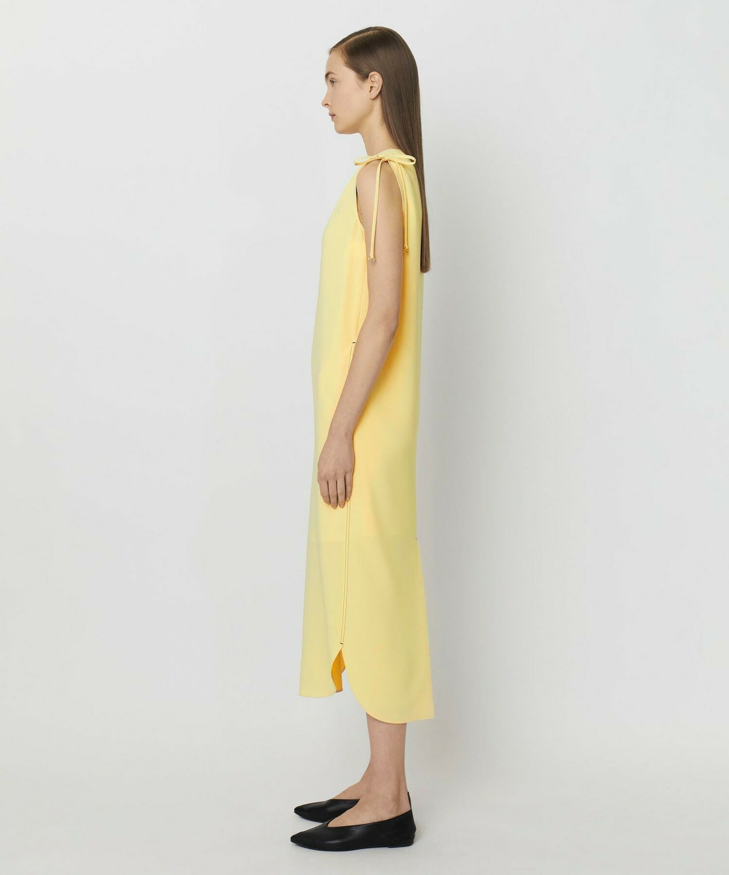 【yoshie inaba】LIGHT DOUBLE CLOTH SHOULDER GATHER BELTED DRESS 詳細画像 ブラック 3