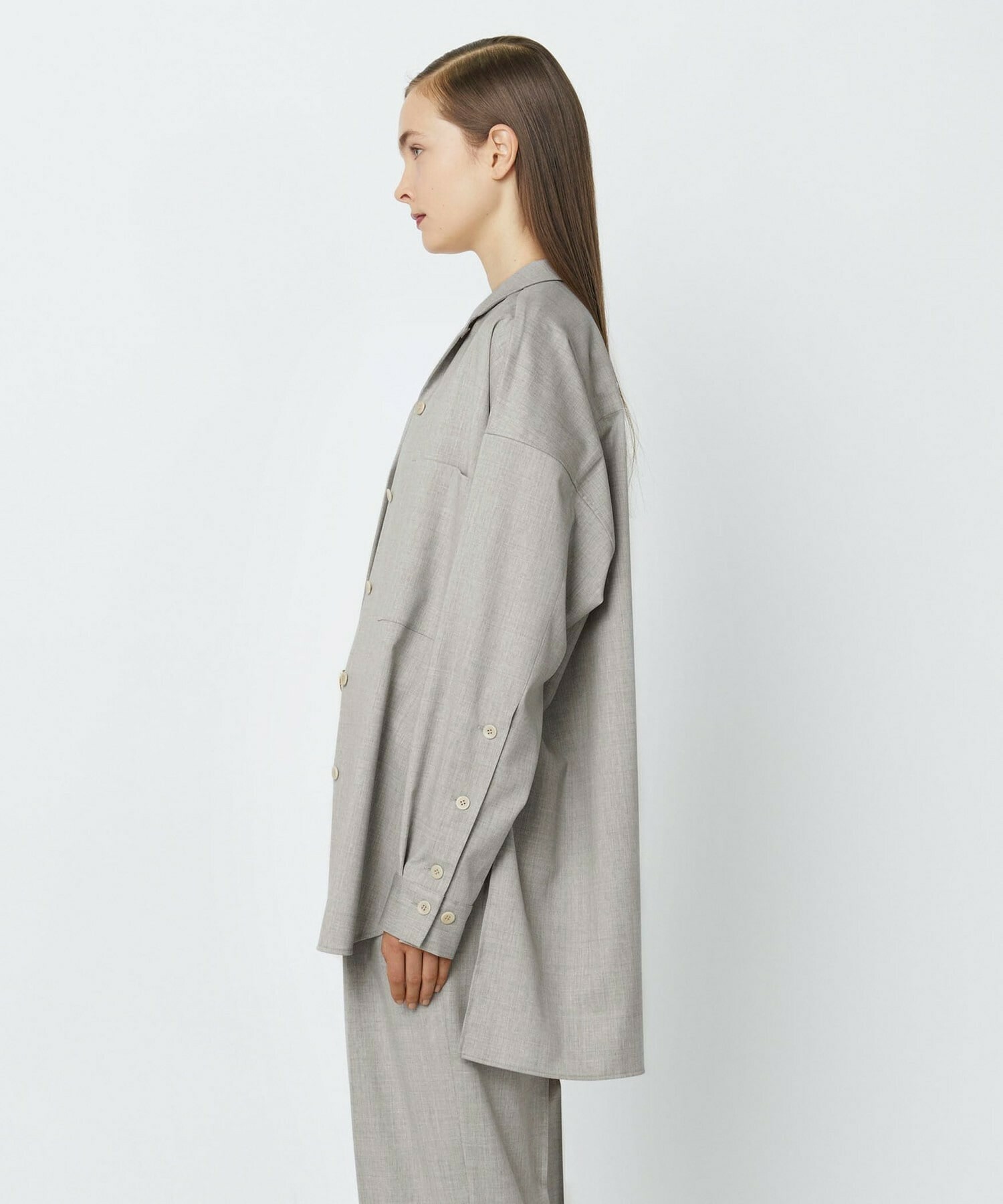 【yoshie inaba】STRETCH WOOL OVERSIZED SHIRT 詳細画像 ライトグレー 3