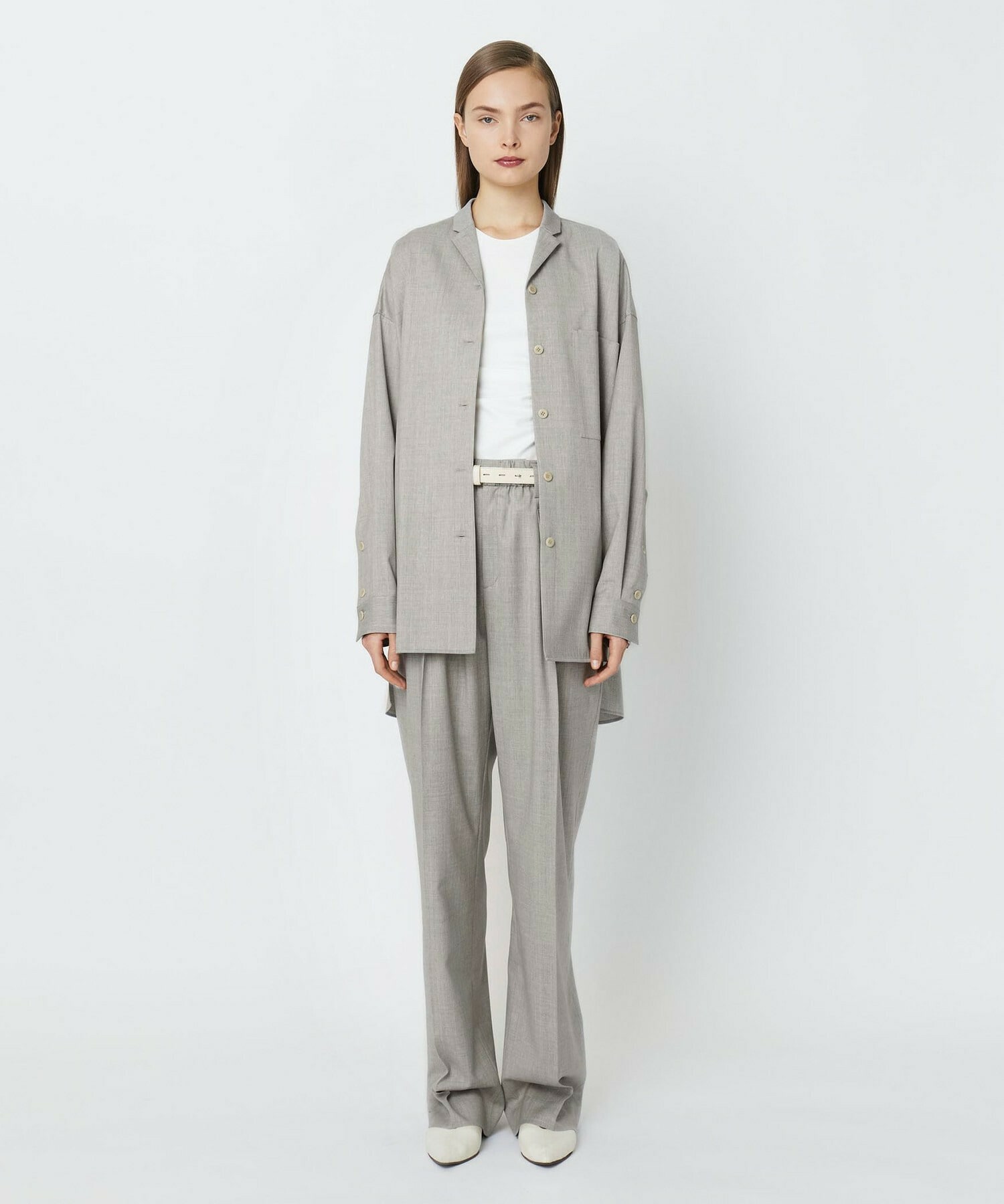 【yoshie inaba】STRETCH WOOL OVERSIZED SHIRT 詳細画像 ライトグレー 5