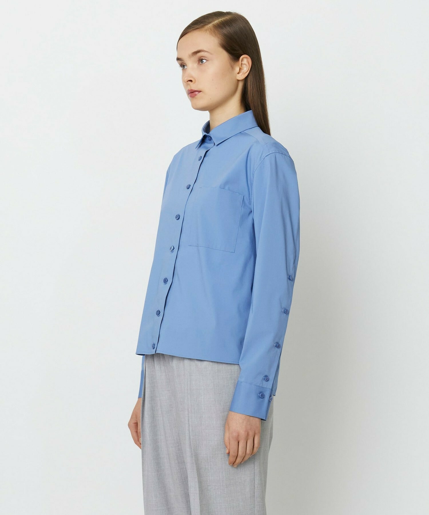 【yoshie inaba】STRETCH COTTON BROAD SHORT BOXY SHIRT 詳細画像 ブルー 2