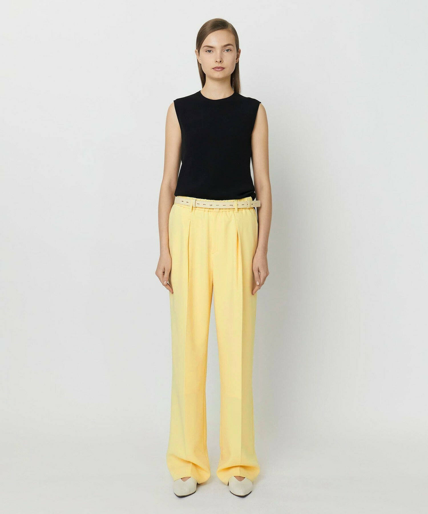 【yoshie inaba】LIGHT DOUBLE CLOTH MODERN TROUSERS W/GATHER BELT 詳細画像 ブラック 5