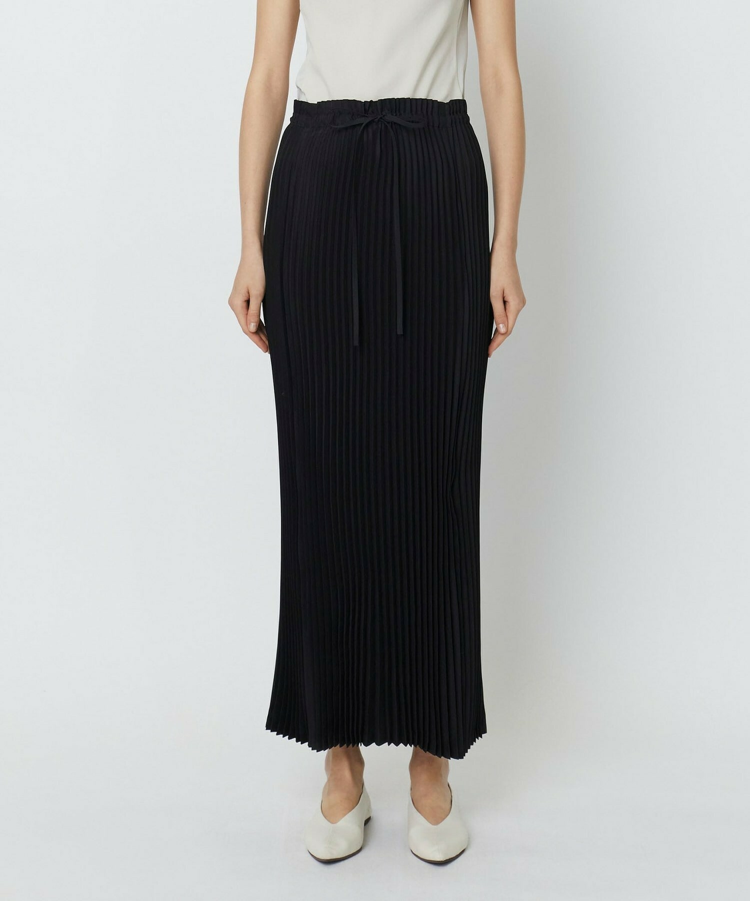 【yoshie inaba】SILK HABUTAE DRAWSTRING PLEATED SKIRT  詳細画像 ブラック 1