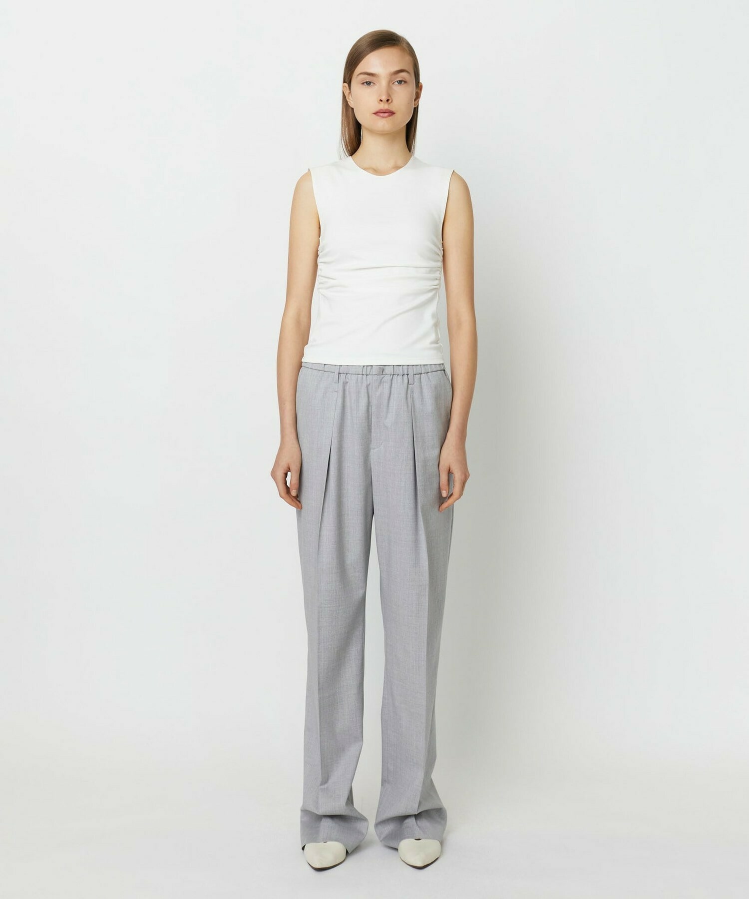 【yoshie inaba】STRETCH PONTE NO SLEEVE ROUND NECK TOP 詳細画像 トップグレー 5