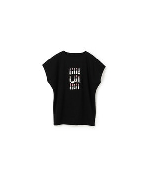 【yoshie inaba】コットンライトスムースリップスティック柄Tシャツ 詳細画像 ブラック 1