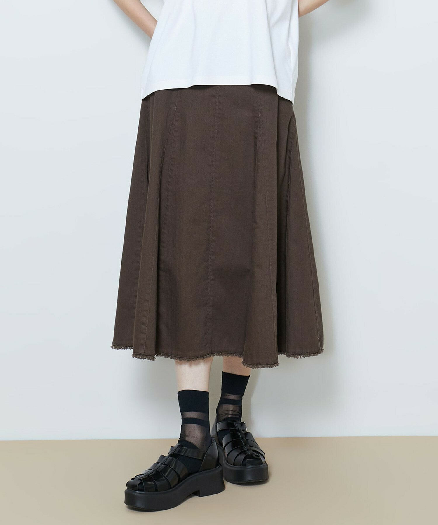 【L'EQUIPE】カラーデニムフレアーマーメードスカート 詳細画像 ブラウン 1