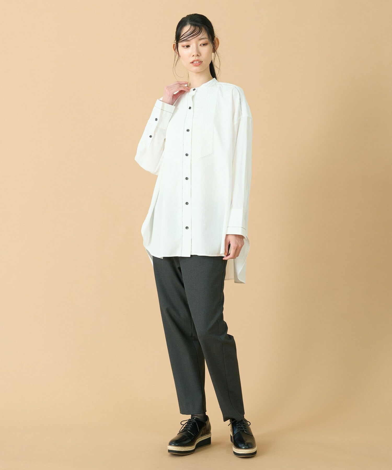 【L'EQUIPE】ピンタックコットンシャツ 詳細画像 ホワイト 2
