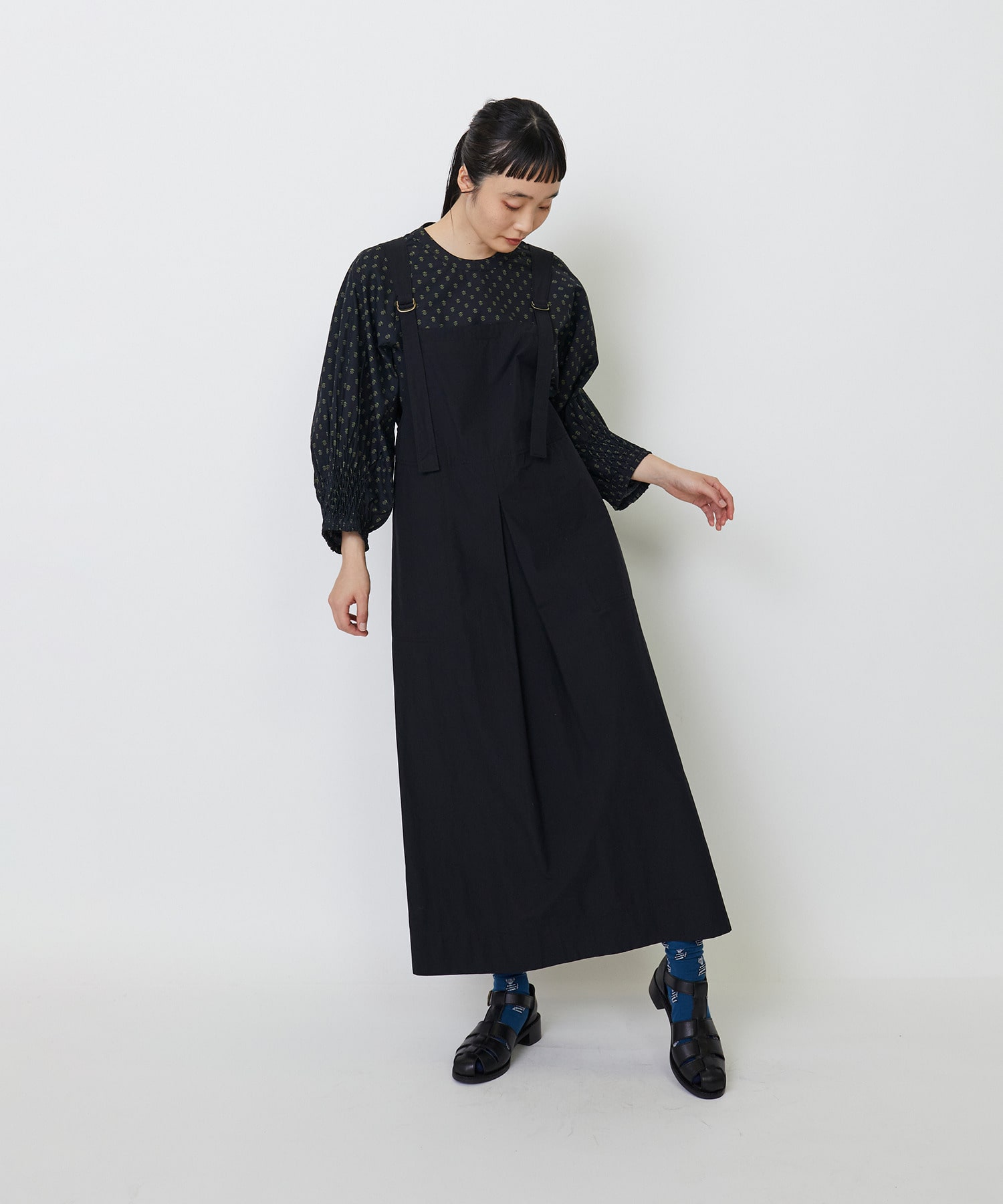 【LOISIR】コットンリネンタイプライタージャンパースカート 詳細画像 ブラック 9