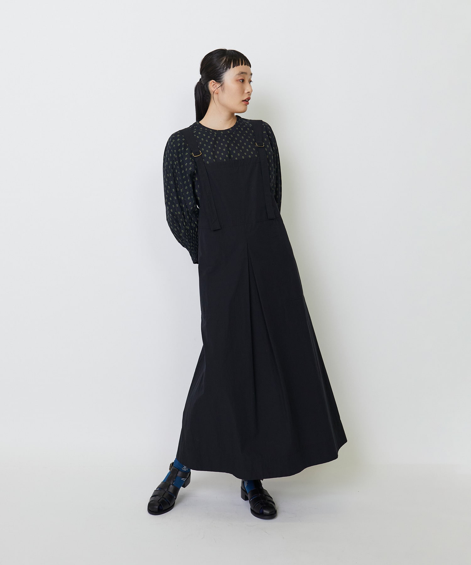 【LOISIR】コットンリネンタイプライタージャンパースカート 詳細画像 ブラック 1