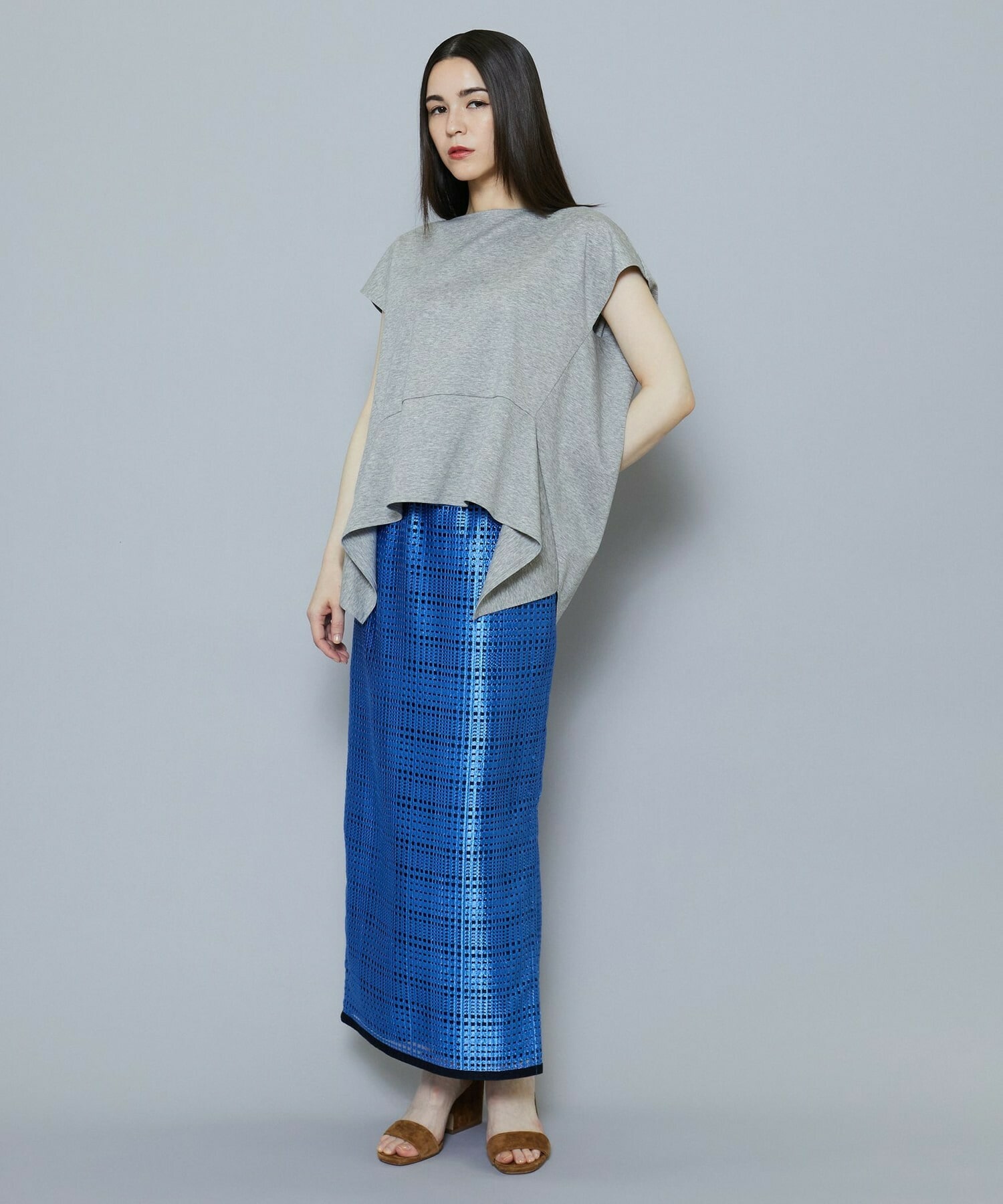 【MOGA Collection】【Lサイズ】ブライトシアーチェックタイトスカート 詳細画像 ブルー 11