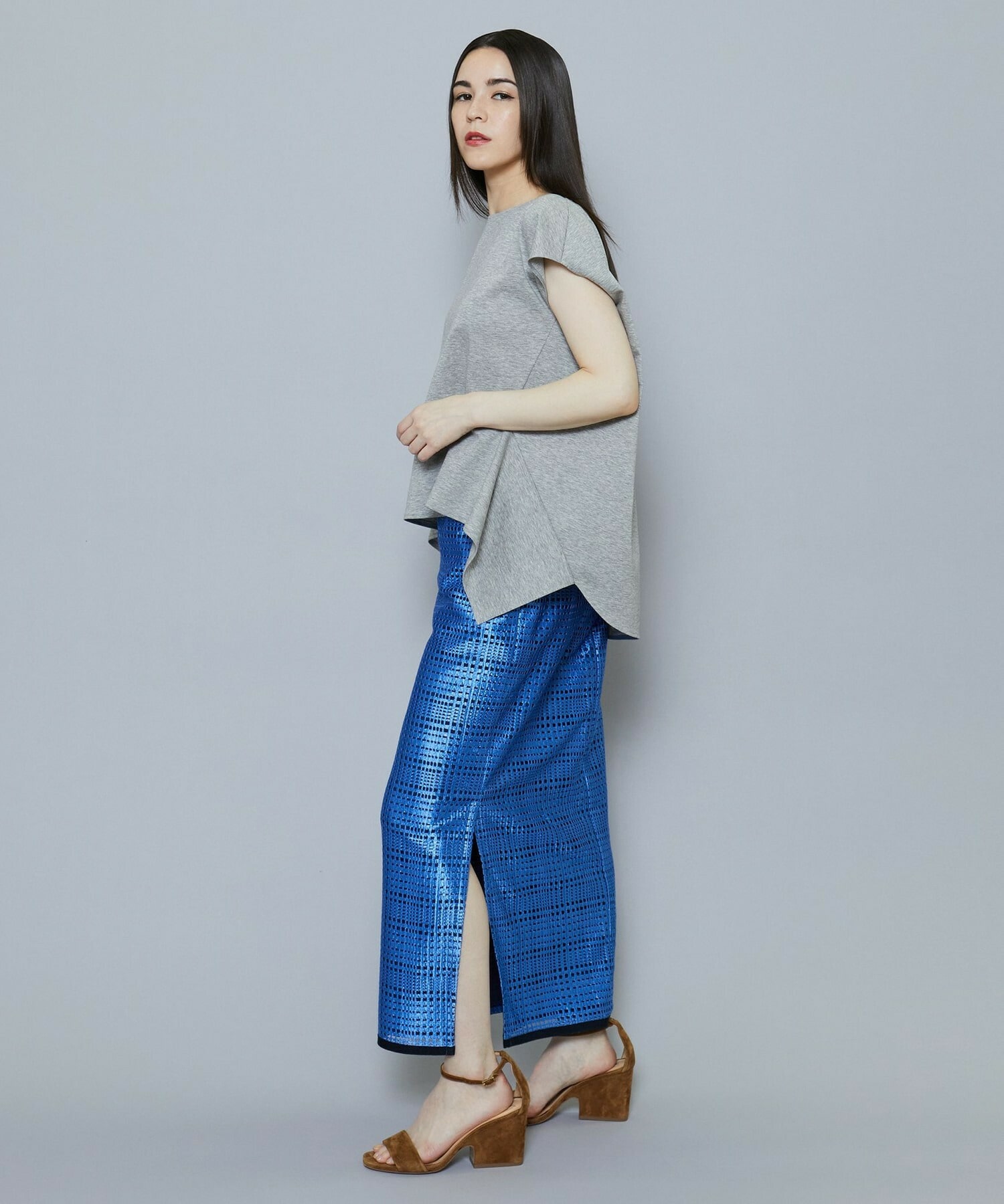 【MOGA Collection】【Lサイズ】ブライトシアーチェックタイトスカート 詳細画像 ブルー 12
