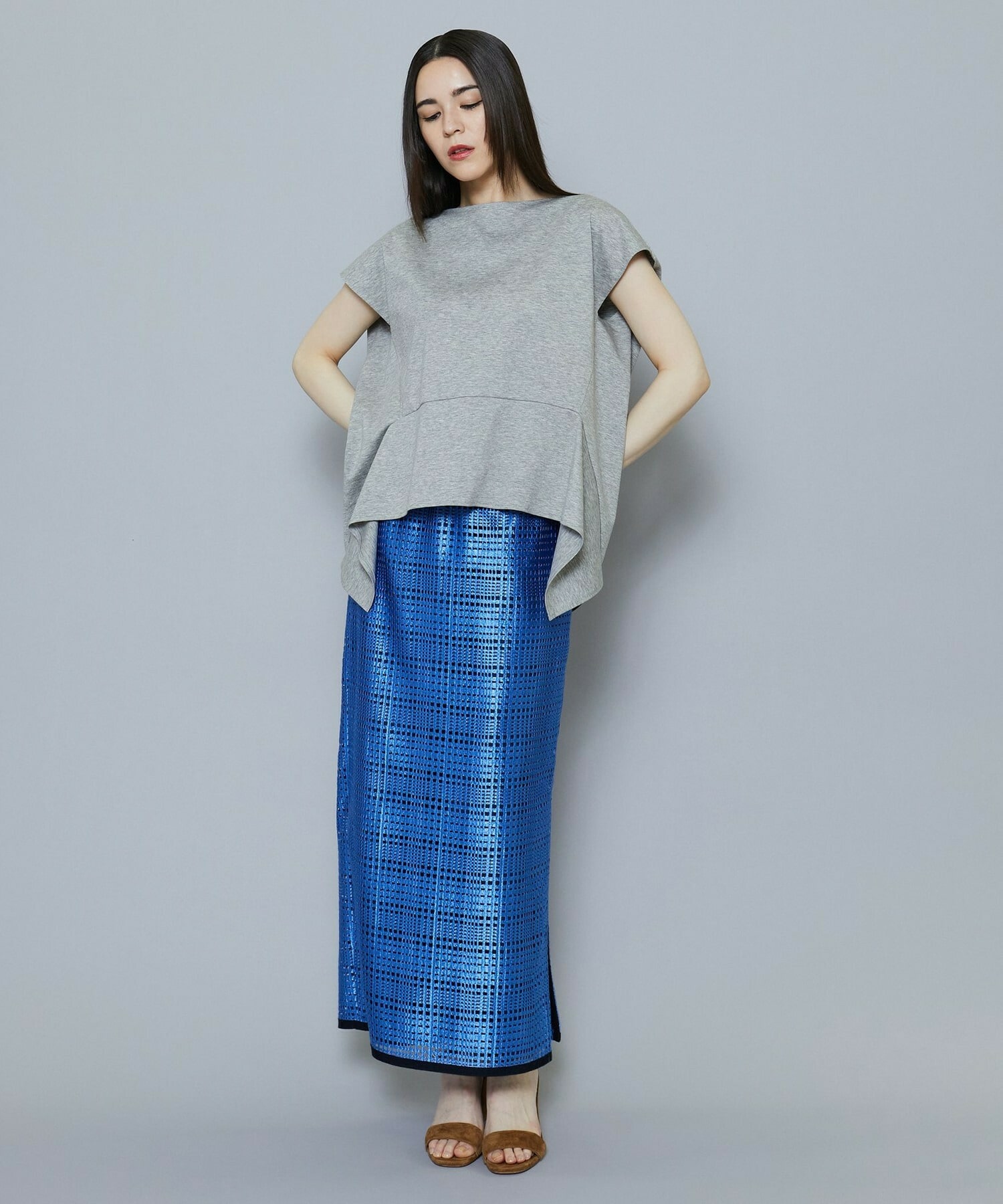 【MOGA Collection】【Lサイズ】ブライトシアーチェックタイトスカート 詳細画像 ブルー 6