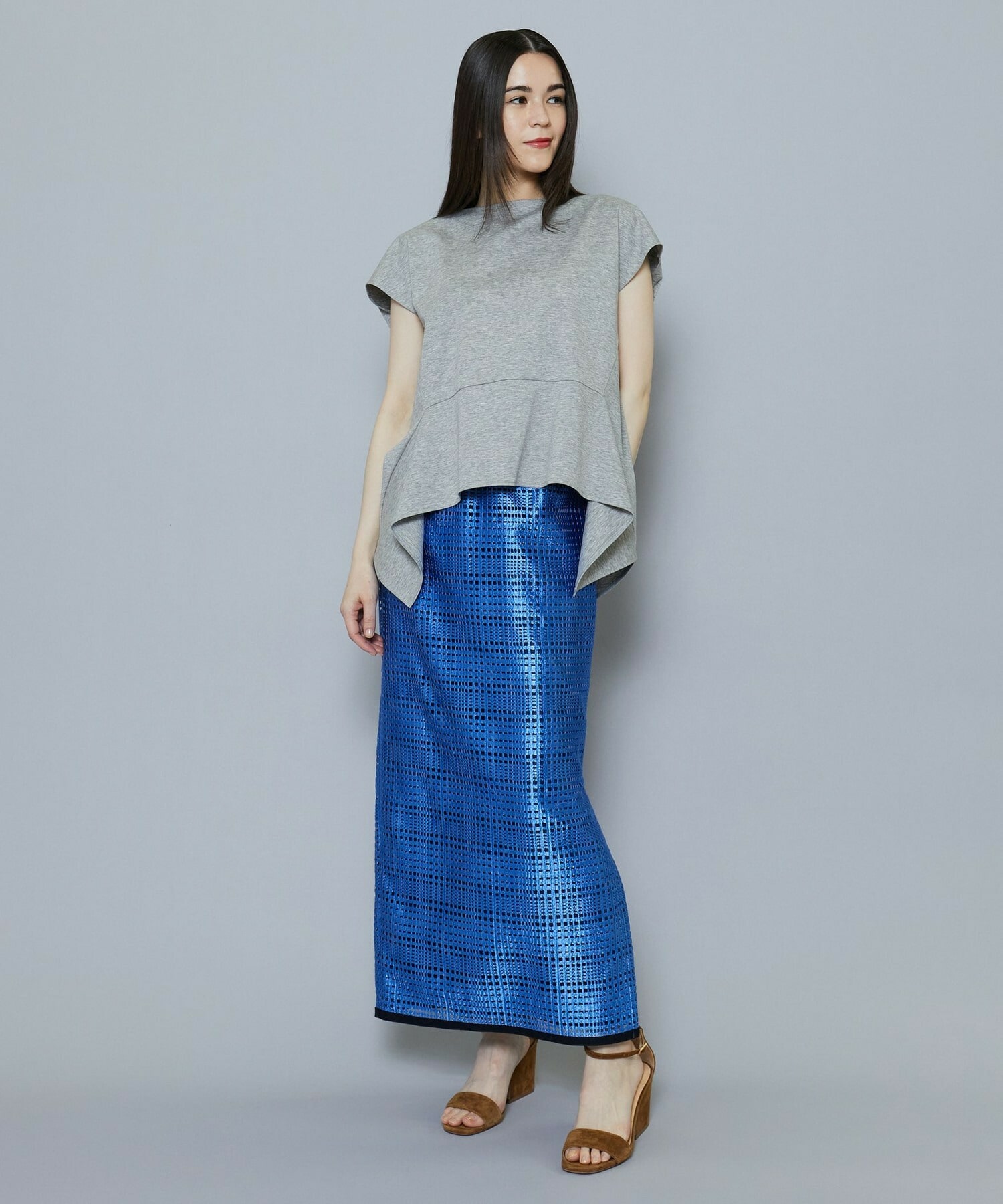 【MOGA Collection】【Lサイズ】ブライトシアーチェックタイトスカート 詳細画像 ブルー 8