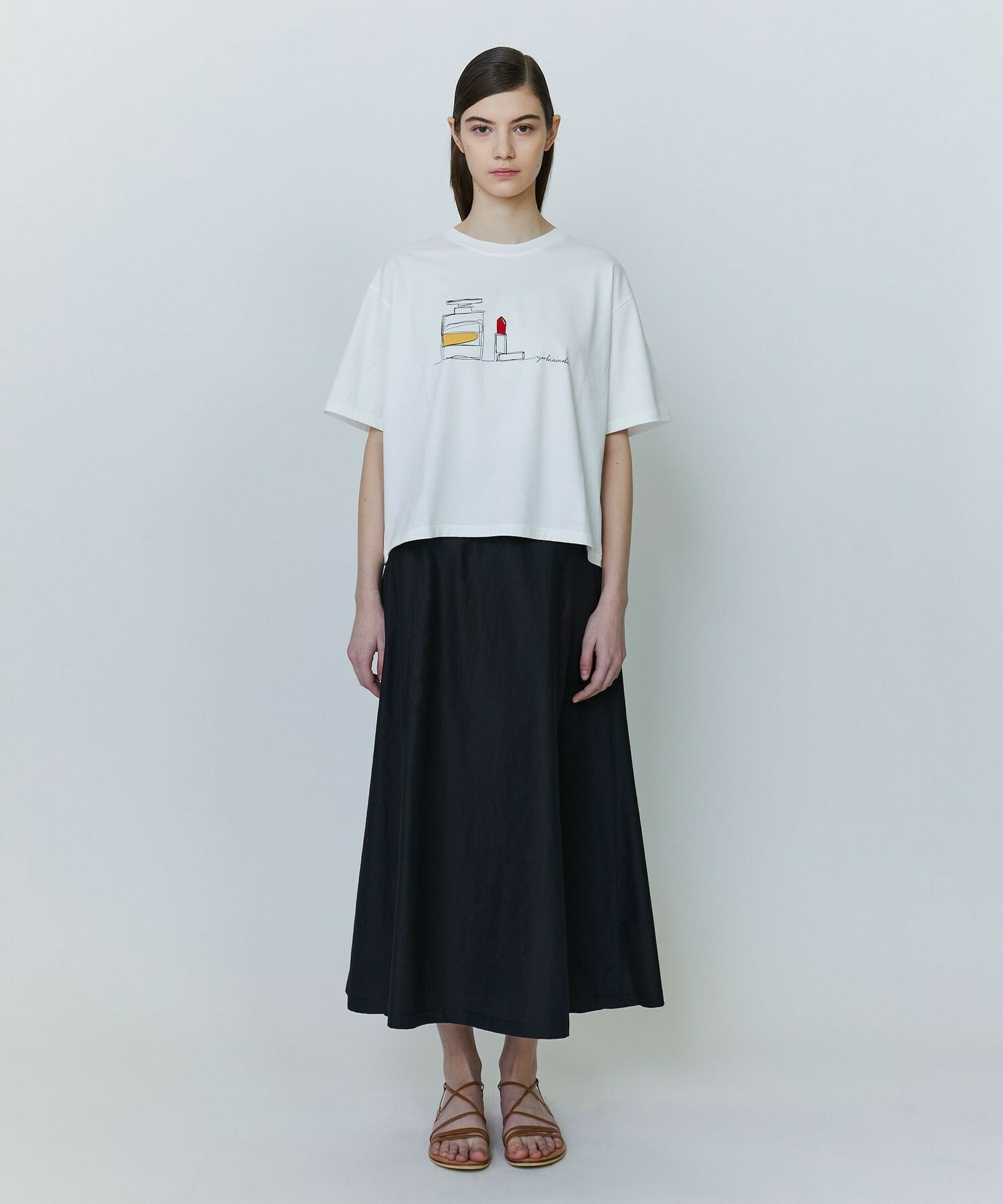 【yoshie inaba】ベーシックジャージィパフューム＆リップスティックプリントTシャツ 詳細画像 ブラック 5