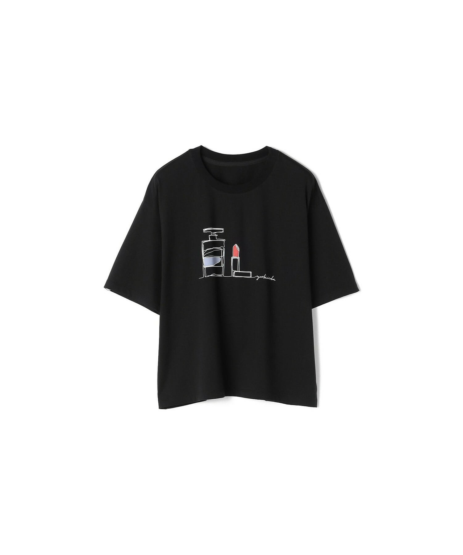 【yoshie inaba】ベーシックジャージィパフューム＆リップスティックプリントTシャツ 詳細画像 ブラック 1