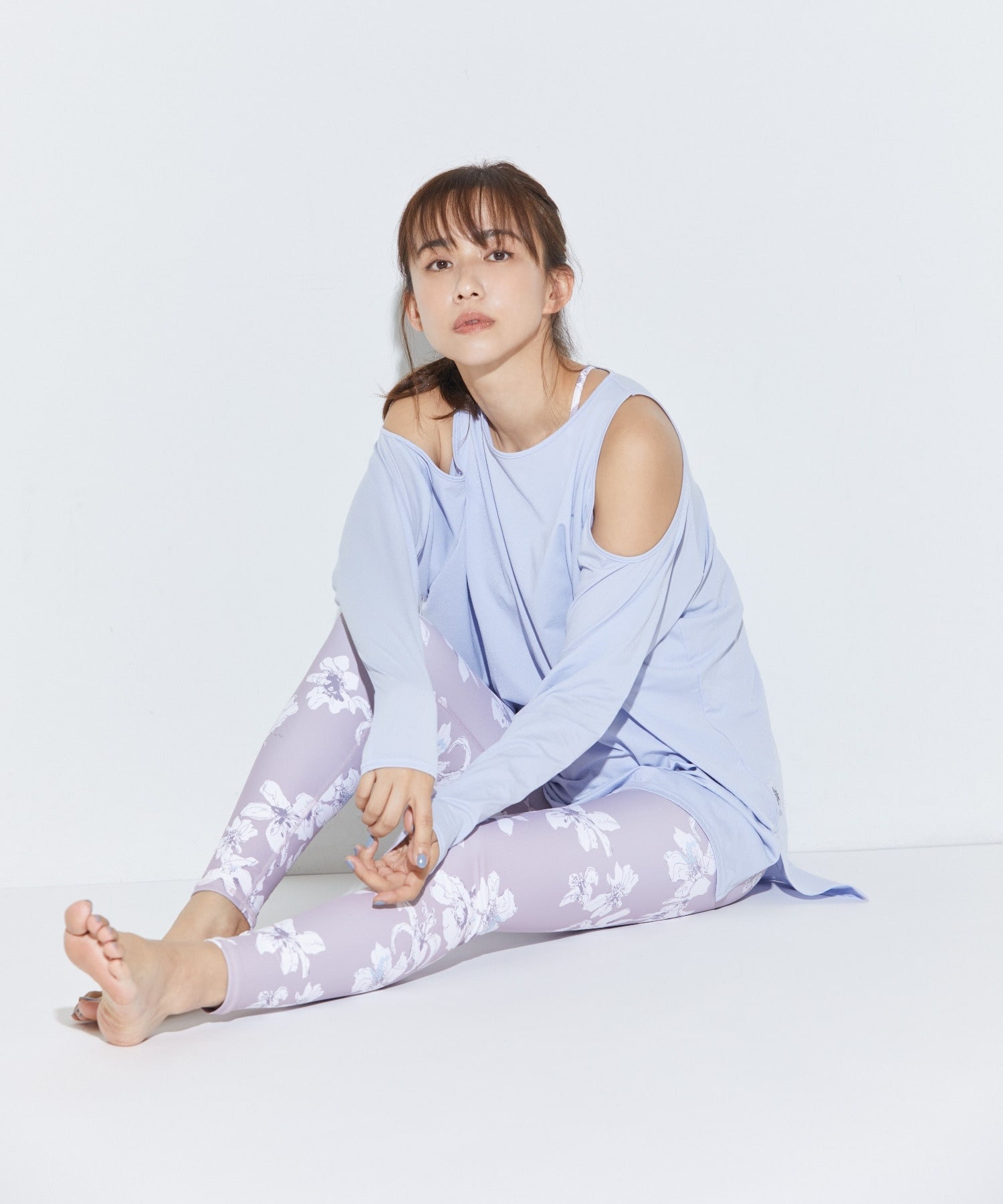 【Julier】9/24予約販売開始【Julier meets MAOMI YUKI】Beigeflowerプリントクロスレギンス/水着・UVカット・水陸両用・吸汗速乾・ホットヨガ対応・耐塩素 詳細画像 ピンク 7