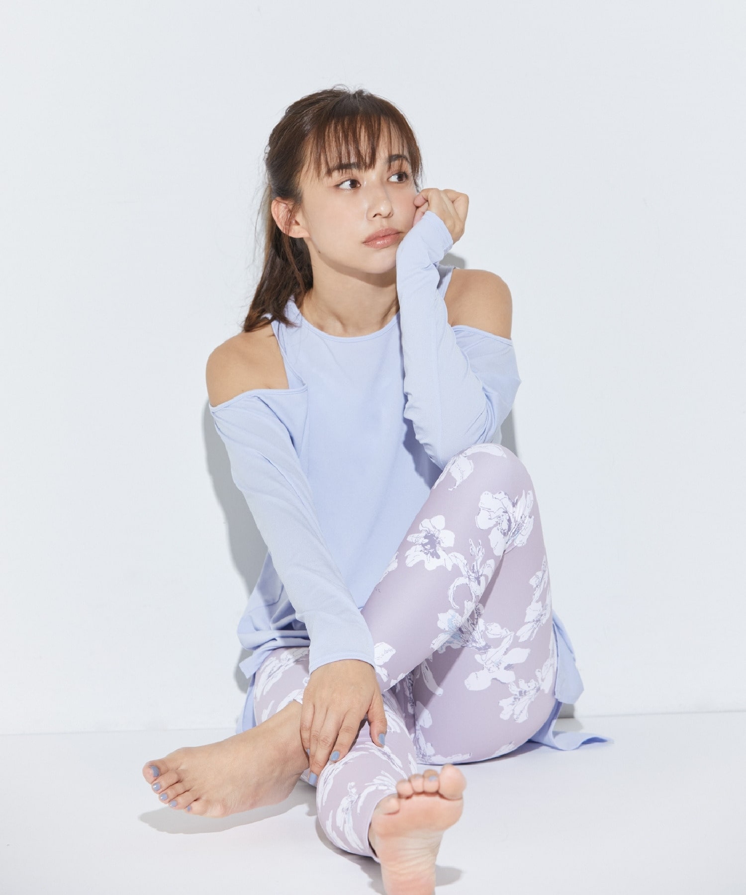 【Julier】9/24予約販売開始【Julier meets MAOMI YUKI】Beigeflowerプリントクロスレギンス/水着・UVカット・水陸両用・吸汗速乾・ホットヨガ対応・耐塩素 詳細画像 ピンク 8