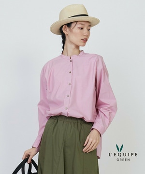 【GREEN】UVカットストライプ/リサイクルC/Nストライプシャツ 詳細画像 ピンク 1