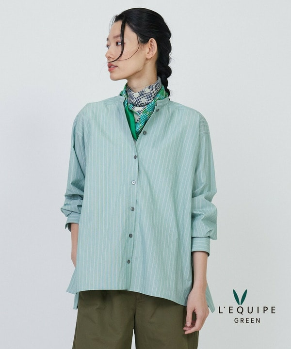 【GREEN】UVカットストライプ/リサイクルC/Nストライプシャツ
