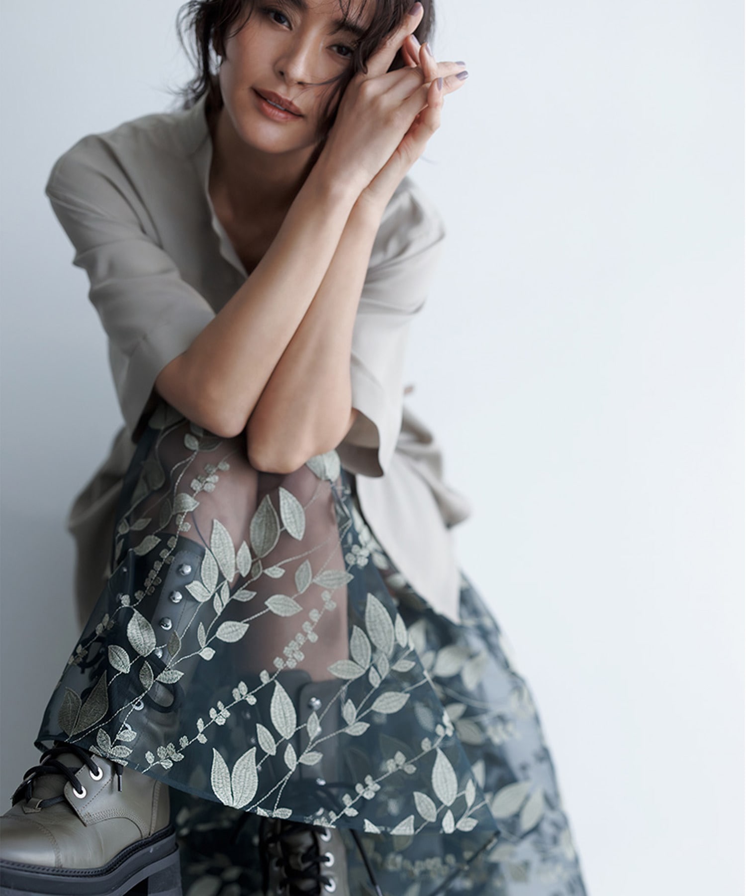 【L'EQUIPE】【YOSHIKO KRIS-WEBB×L’EQUIPE】レイヤードレーススカート 詳細画像 カーキ 4