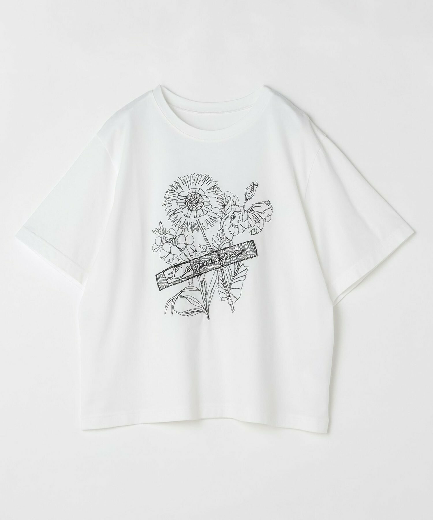 【L'EQUIPE】【Lサイズ】［クロワッサンno.1115掲載］フラワー刺繍Tシャツ 詳細画像 ホワイト 1