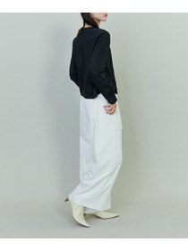 【endalence】コットンWクロスノーカラーフレアヘムシャツ 詳細画像 ブラック 5