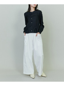 【endalence】コットンWクロスノーカラーフレアヘムシャツ 詳細画像 ブラック 7