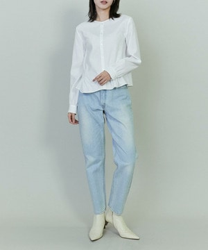 【endalence】コットンWクロスノーカラーフレアヘムシャツ 詳細画像 ホワイト 1