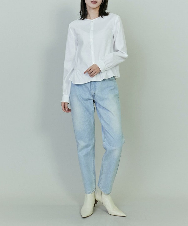 コットンWクロスノーカラーフレアヘムシャツコットンWクロスノーカラーフレアヘムシャツ