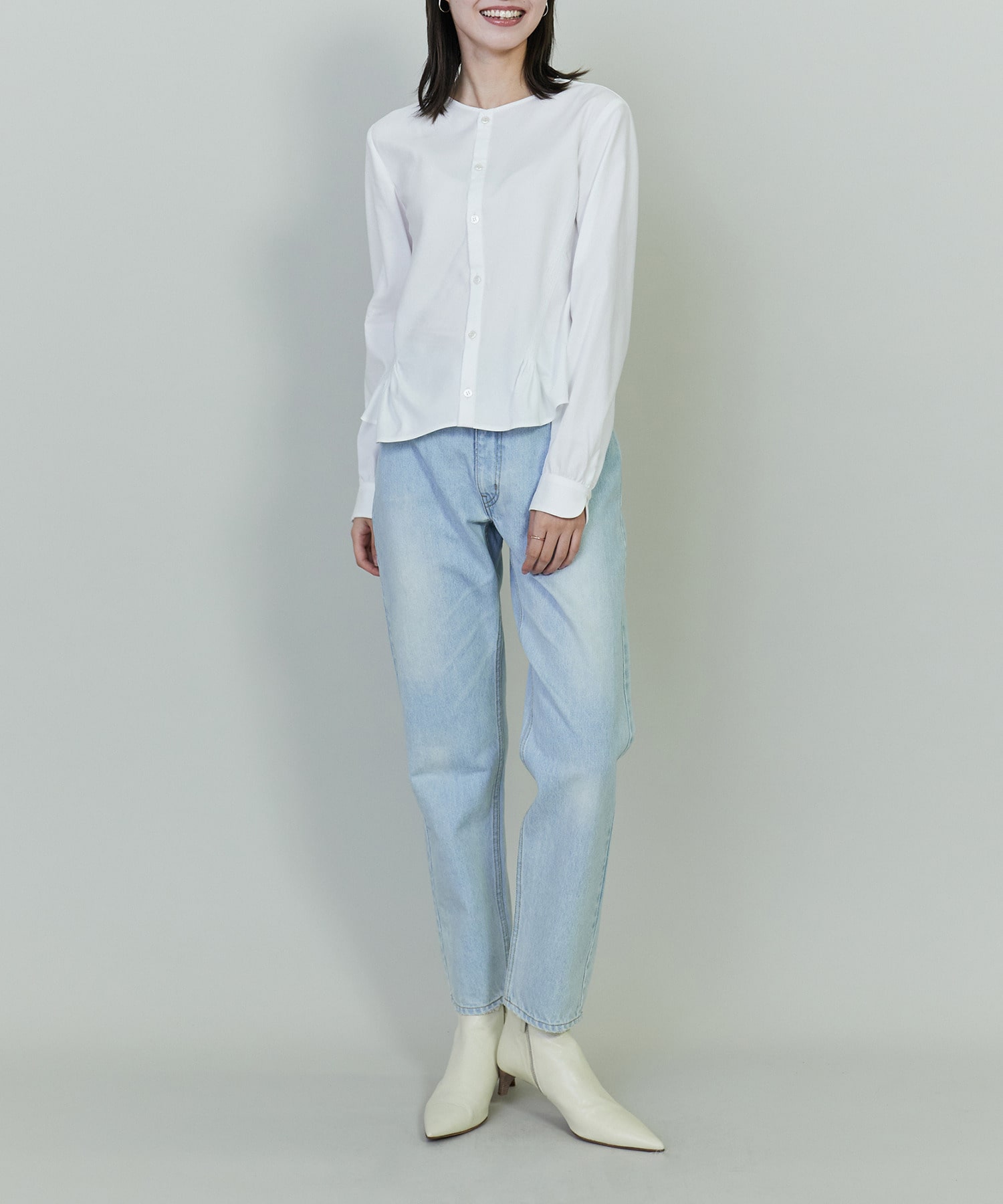 【endalence】コットンWクロスノーカラーフレアヘムシャツ 詳細画像 ブラック 1