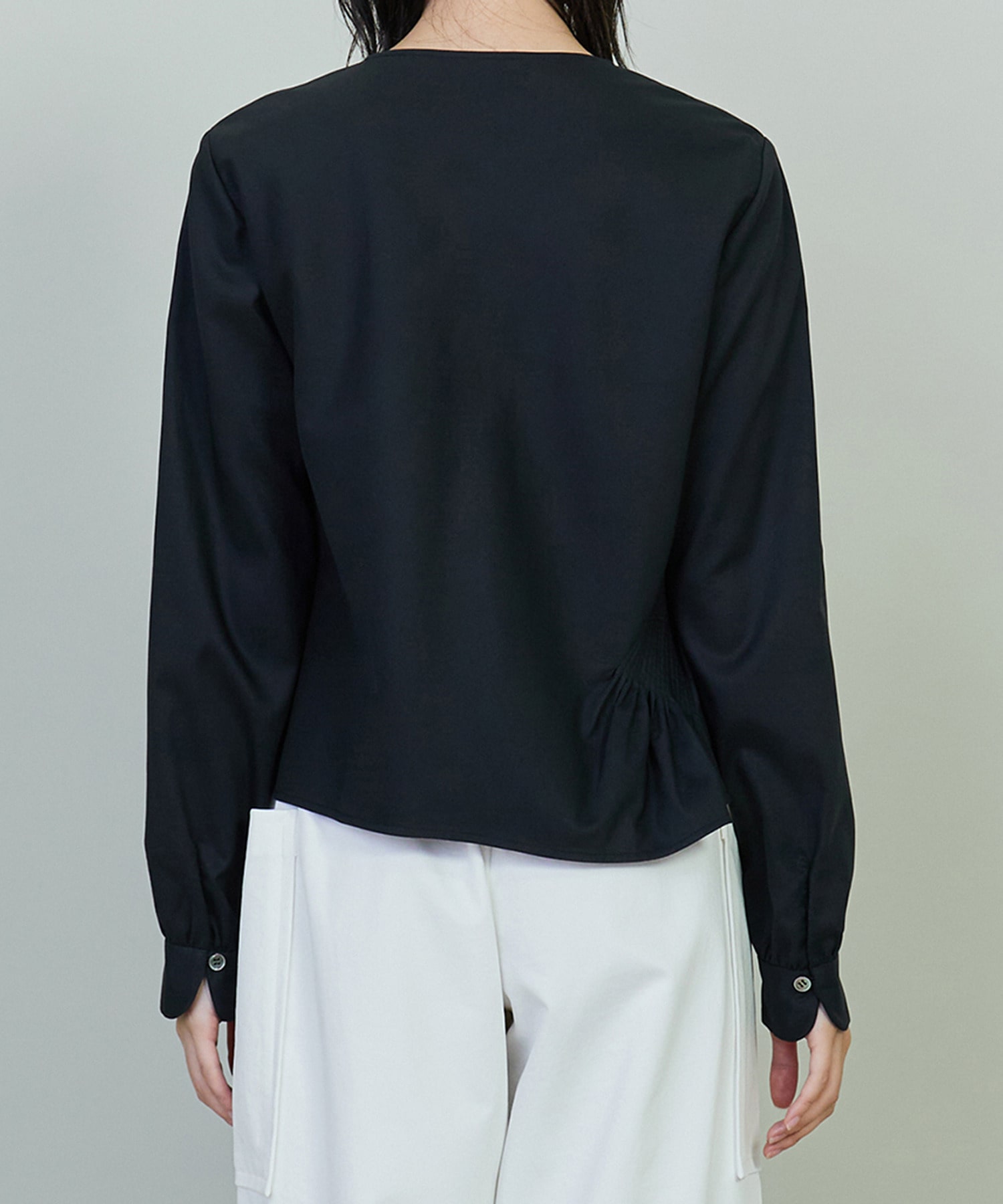 【endalence】コットンWクロスノーカラーフレアヘムシャツ 詳細画像 ブラック 11