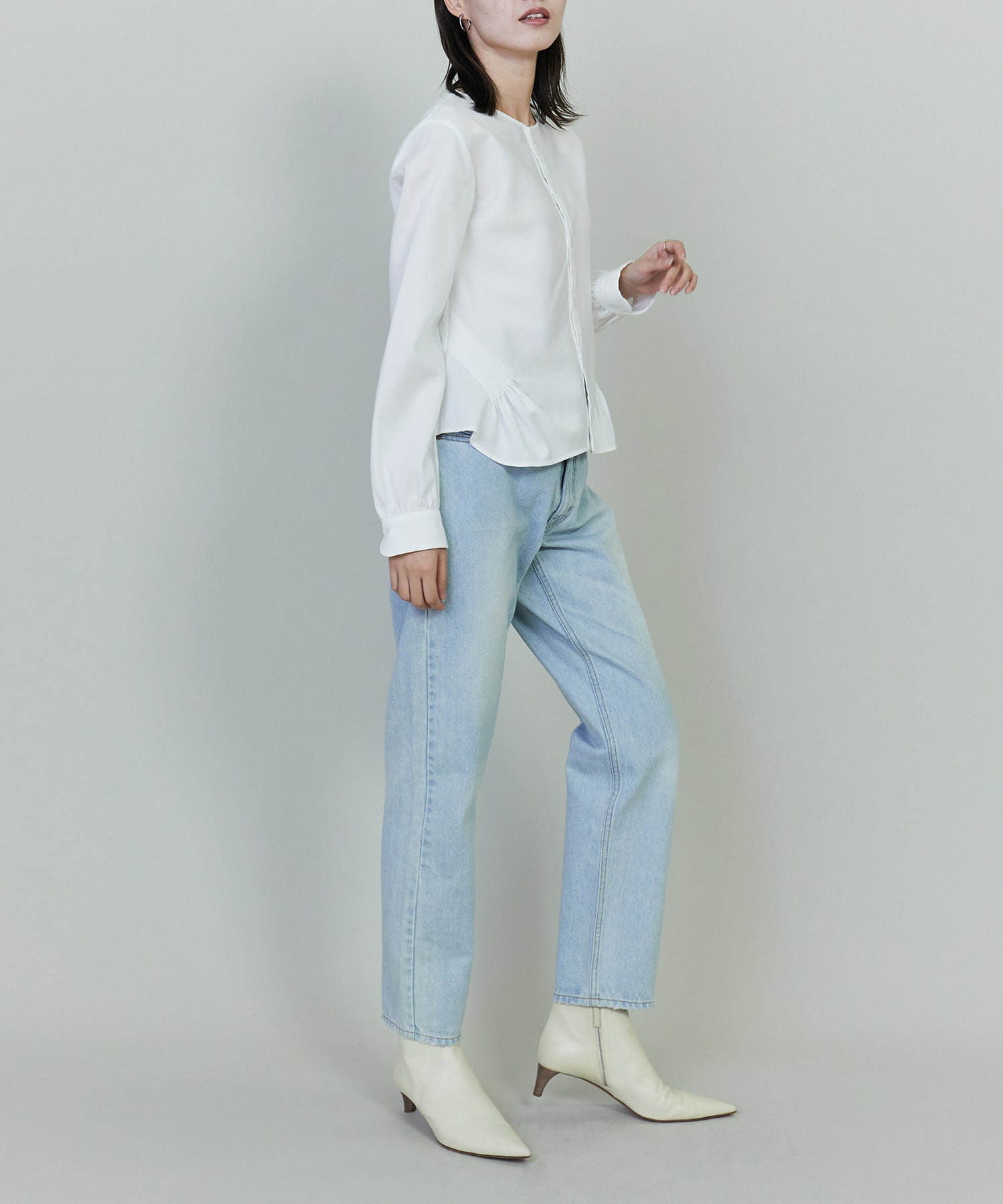 【endalence】コットンWクロスノーカラーフレアヘムシャツ 詳細画像 ブラック 2