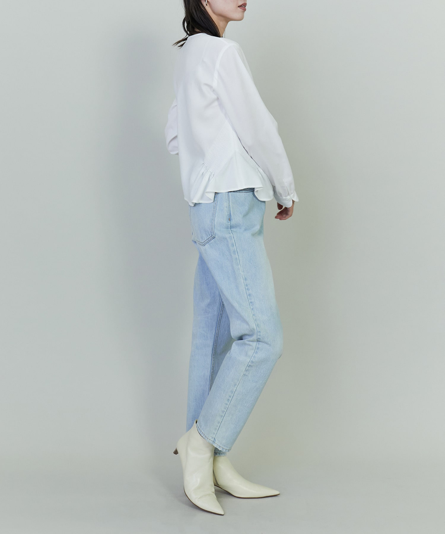 【endalence】コットンWクロスノーカラーフレアヘムシャツ 詳細画像 ブラック 3