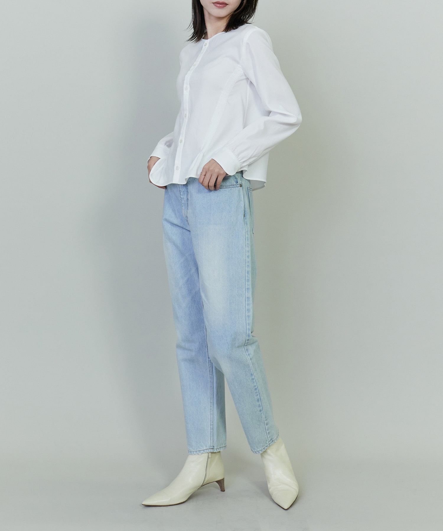 【endalence】コットンWクロスノーカラーフレアヘムシャツ 詳細画像 ブラック 4