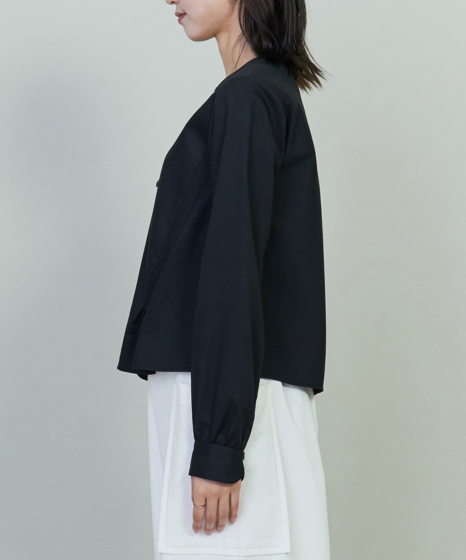 【endalence】コットンWクロスノーカラーフレアヘムシャツ 詳細画像 ブラック 9