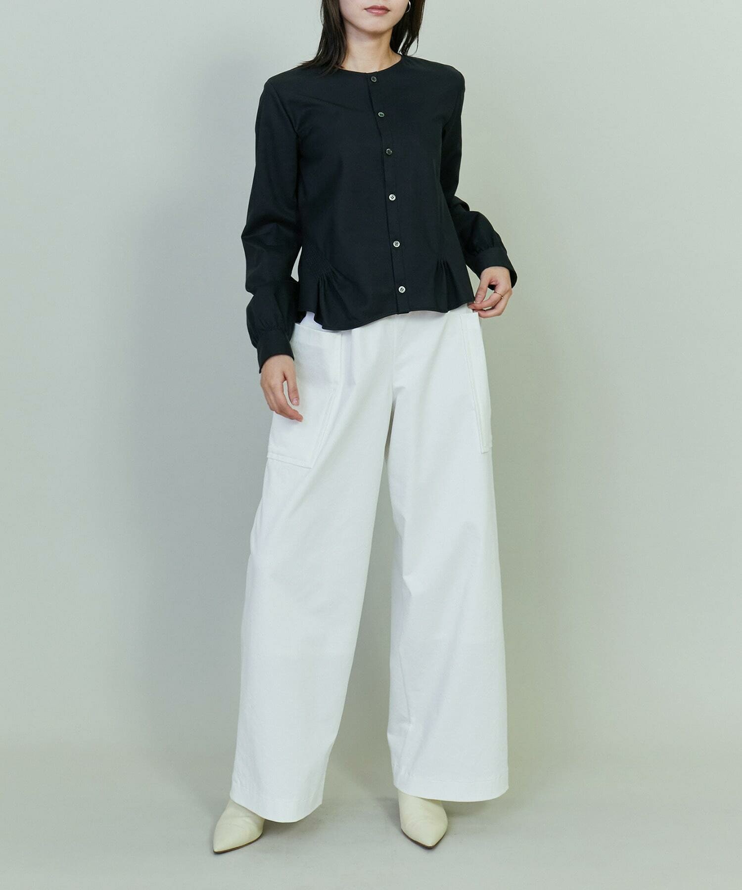 【endalence】コットンWクロスノーカラーフレアヘムシャツ 詳細画像 ブラック 1