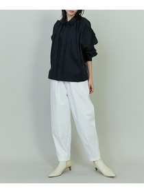 【endalence】コットンWクロスギャザースリーブシャツ 詳細画像 ブラック 5