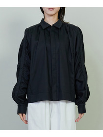 【endalence】コットンWクロスギャザースリーブシャツ 詳細画像 ブラック 6
