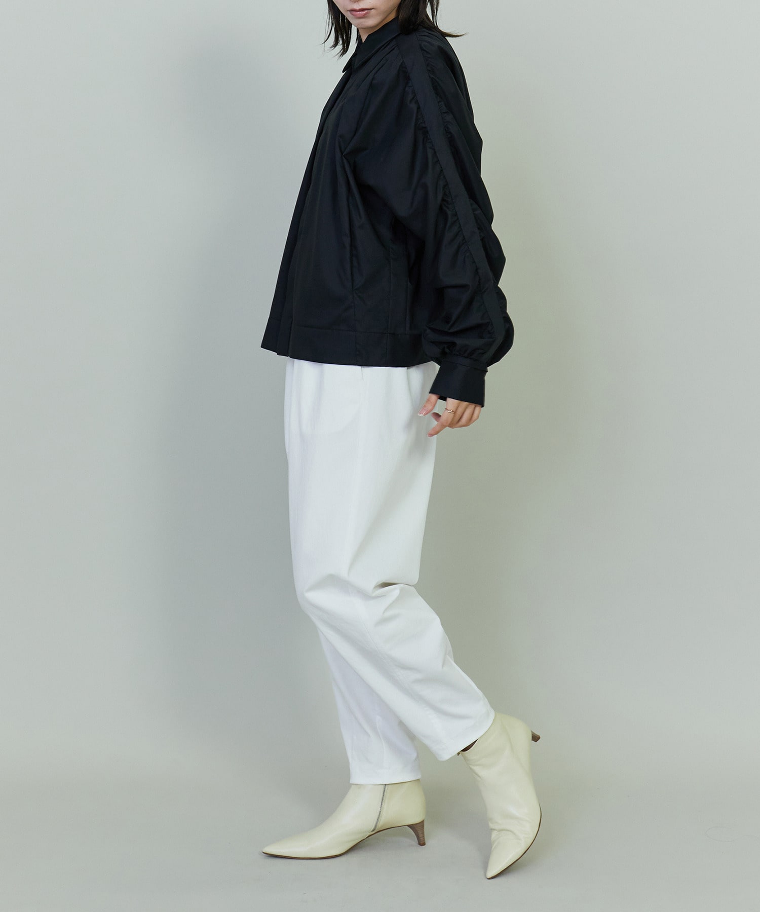 【endalence】コットンWクロスギャザースリーブシャツ 詳細画像 ブラック 2