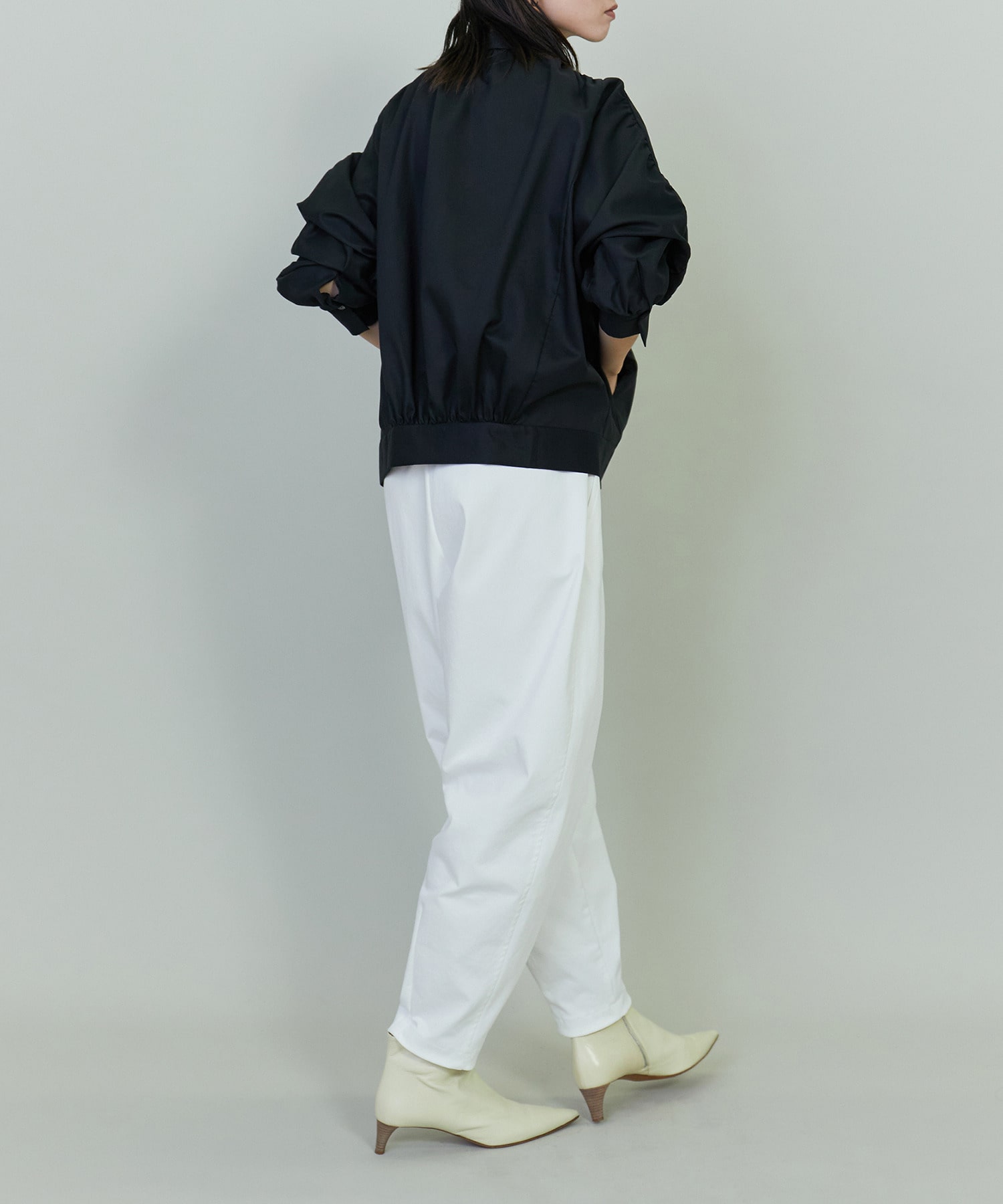 【endalence】コットンWクロスギャザースリーブシャツ 詳細画像 ブラック 4