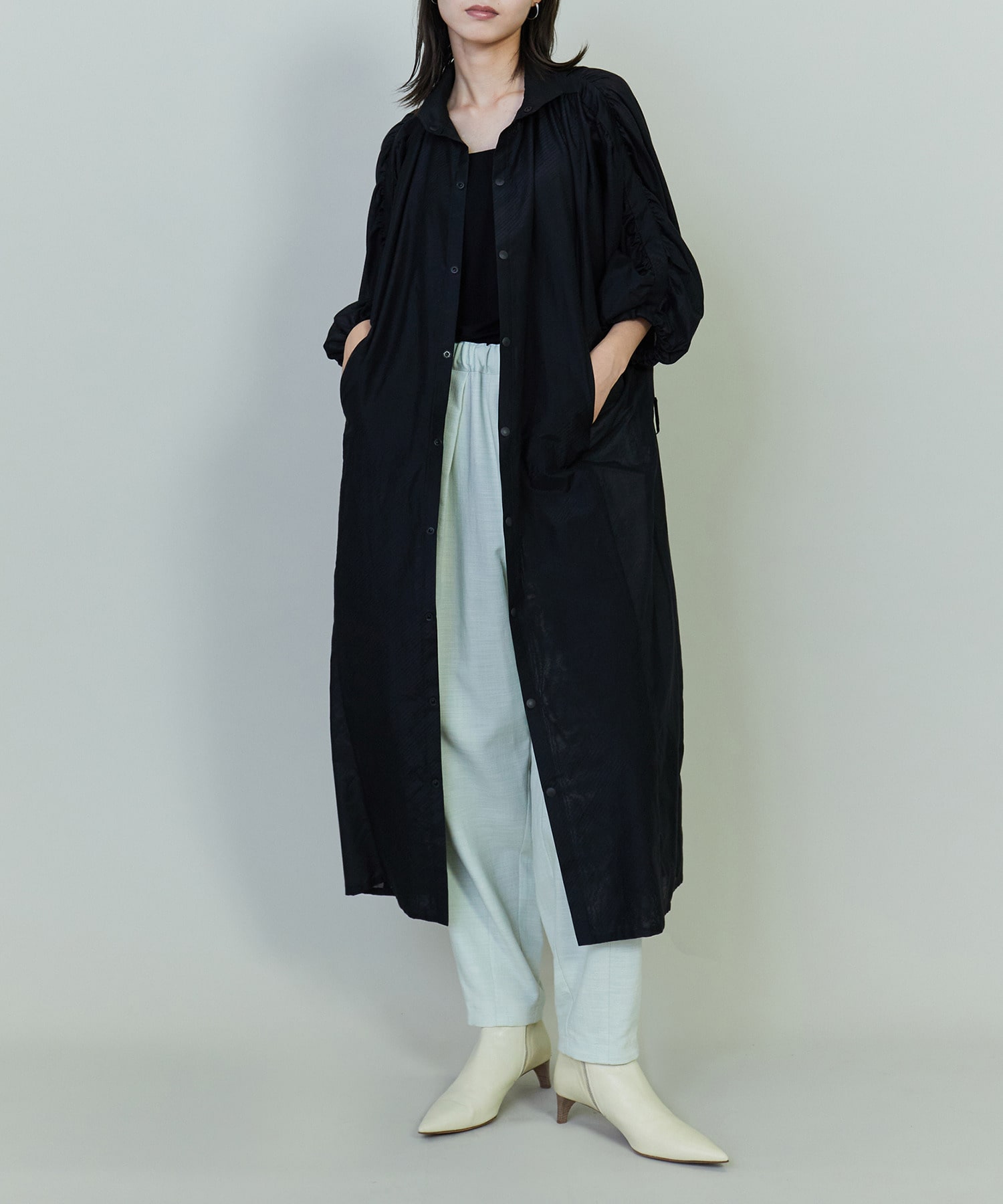 【endalence】シルクコットンツイルギャザースリーブドレス 詳細画像 ホワイト 3