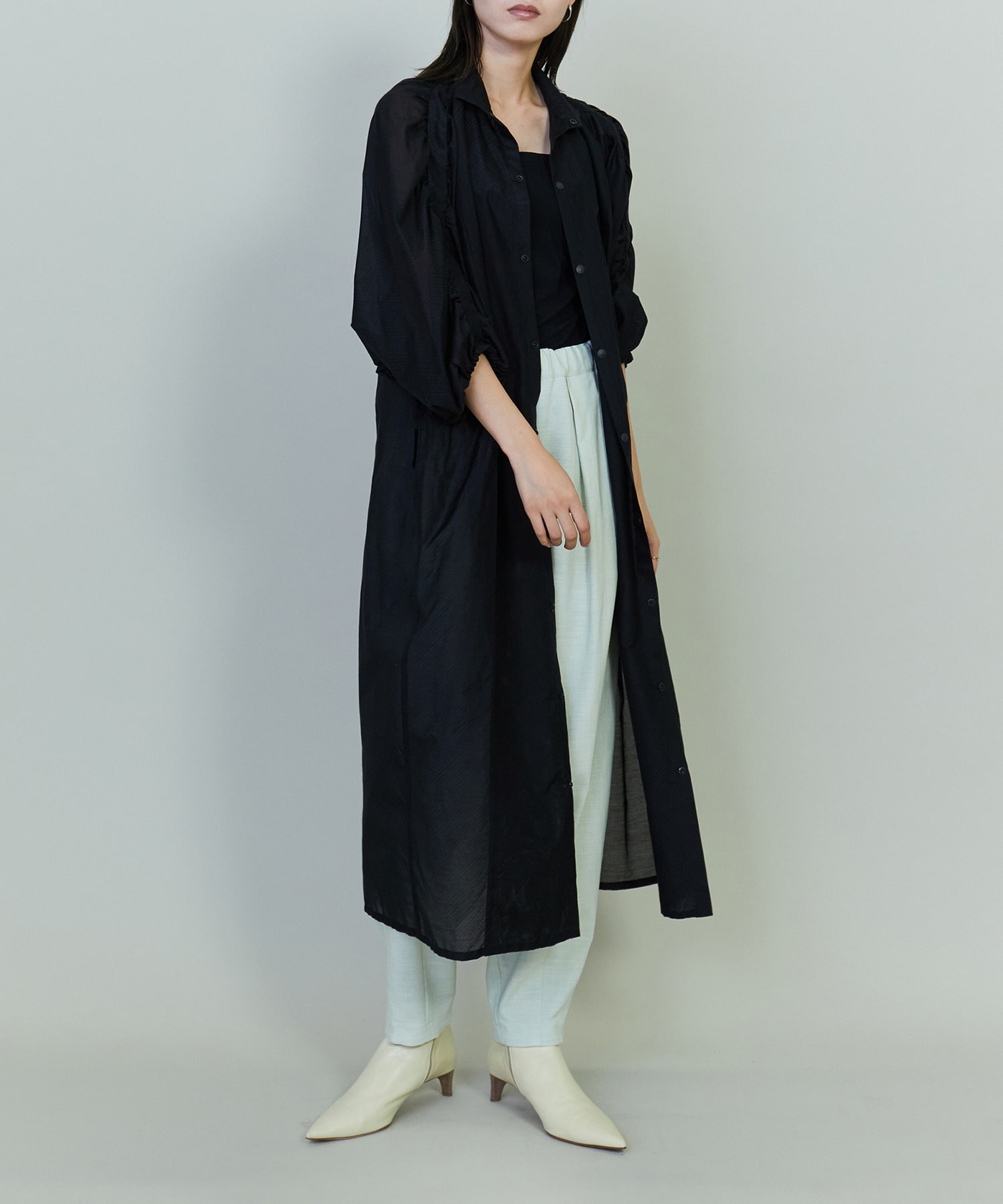 【endalence】シルクコットンツイルギャザースリーブドレス 詳細画像 ホワイト 4