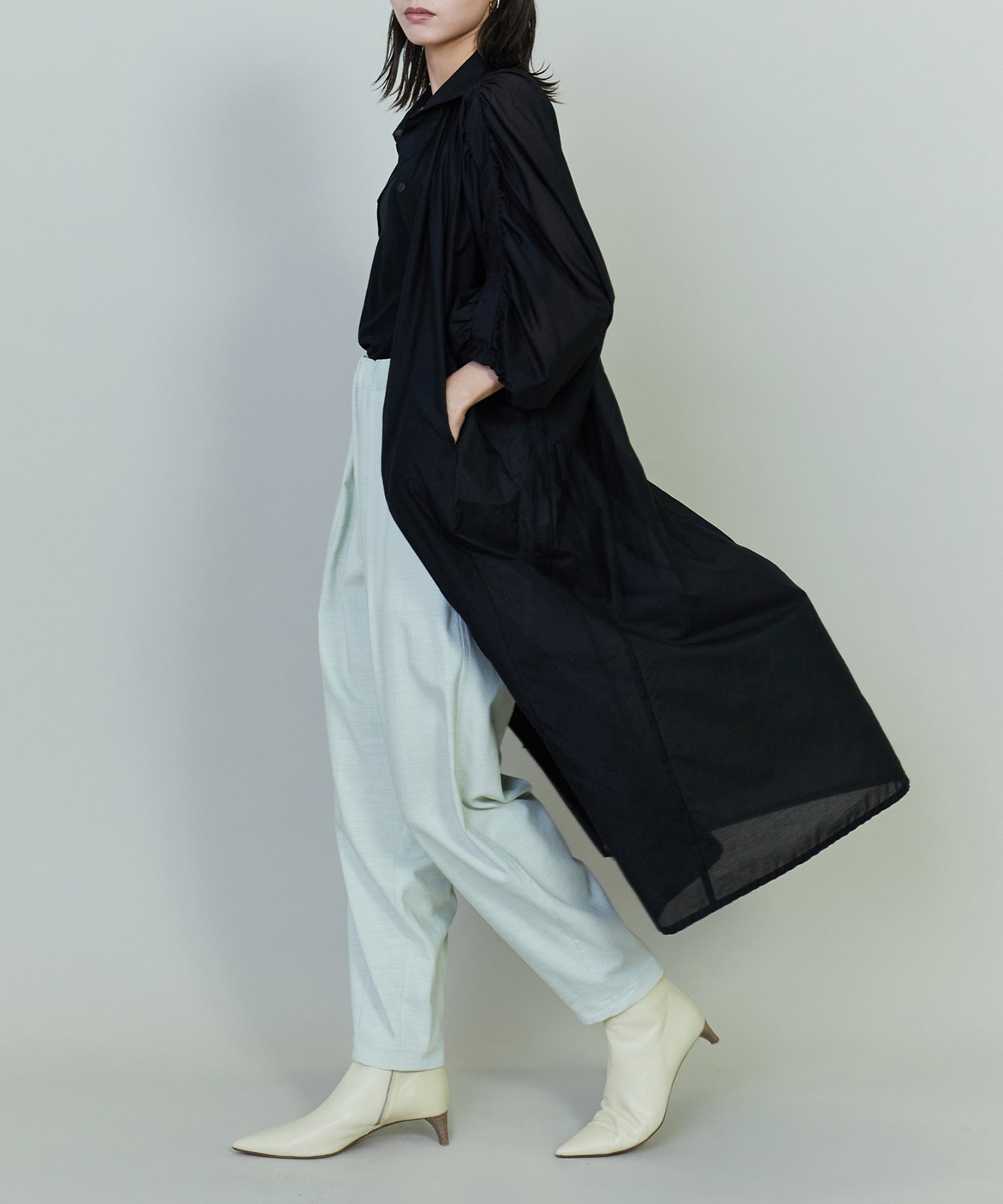 【endalence】シルクコットンツイルギャザースリーブドレス 詳細画像 ホワイト 5